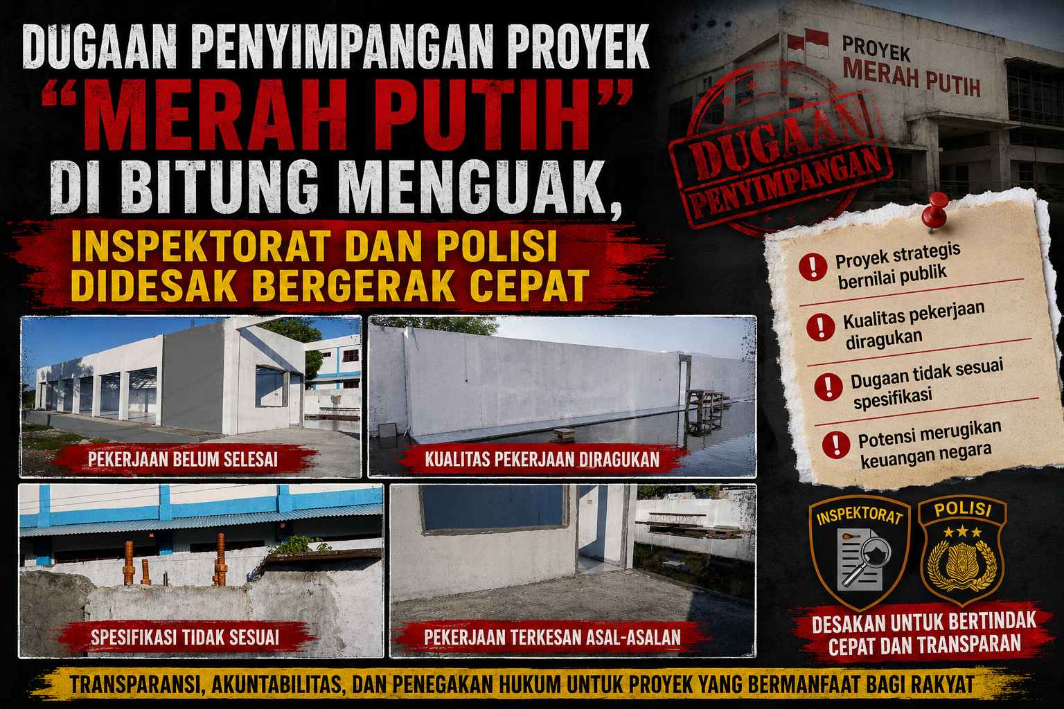 Kontraktor Bungkam, Dugaan Proyek “Merah Putih” Asal Jadi di Bitung Makin Menguat